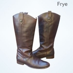 FRYE Melissa Equestrian Riding Lug Tall Brown Leather Boot Flat Shoe Pull On 10